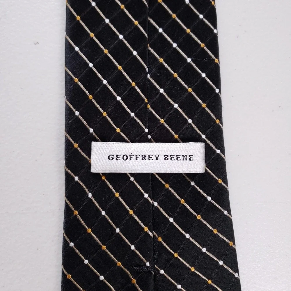 Geoffrey Beene Necktie Grid Pattern Classic Black Yellow Mens‎ Business Tie
